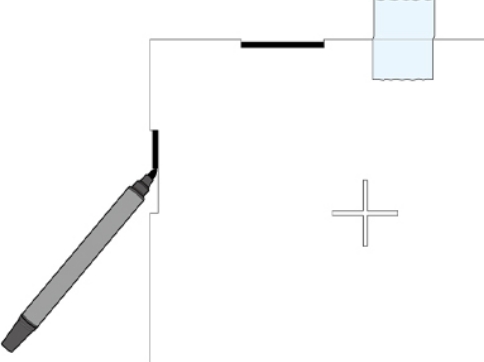 四隅にある欠き込み部分（幅 50mm）8箇所全てを太めのマーカーでなぞり、墨付けします。
