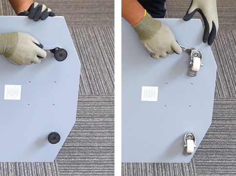 ベースプレートにキャスターまたは脚を取り付けます。